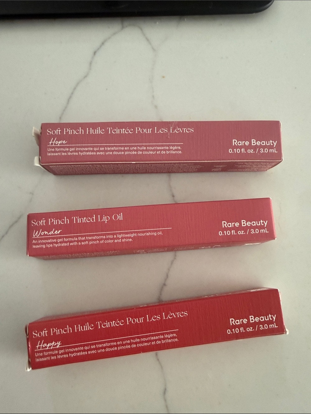 Bundle of 3- Rare Beauty Lip Oils- Hope Happy Wonder